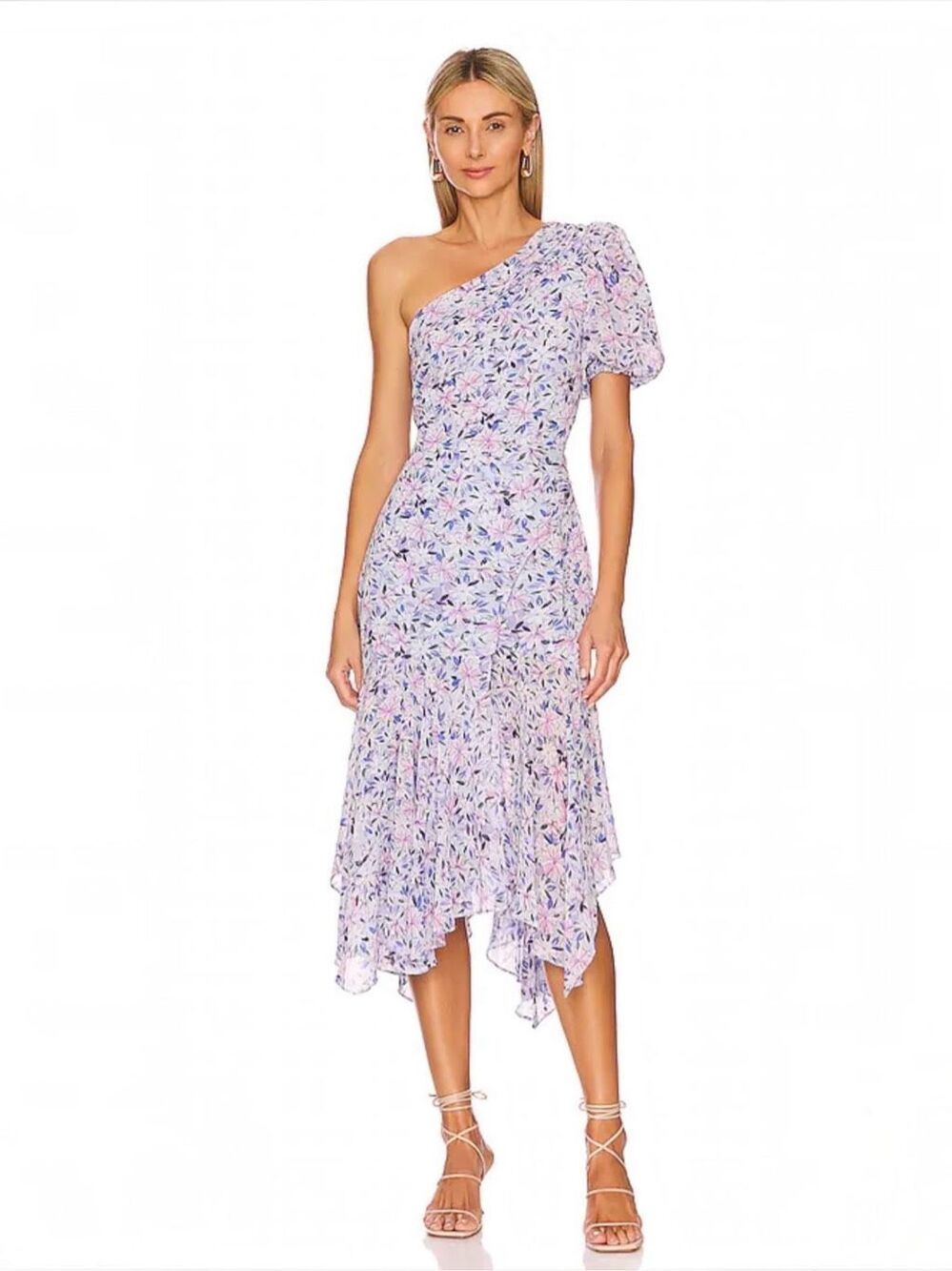ASTR the Label Santorini Dress Fairycore Floral Asymmetric Midi Revolve Small